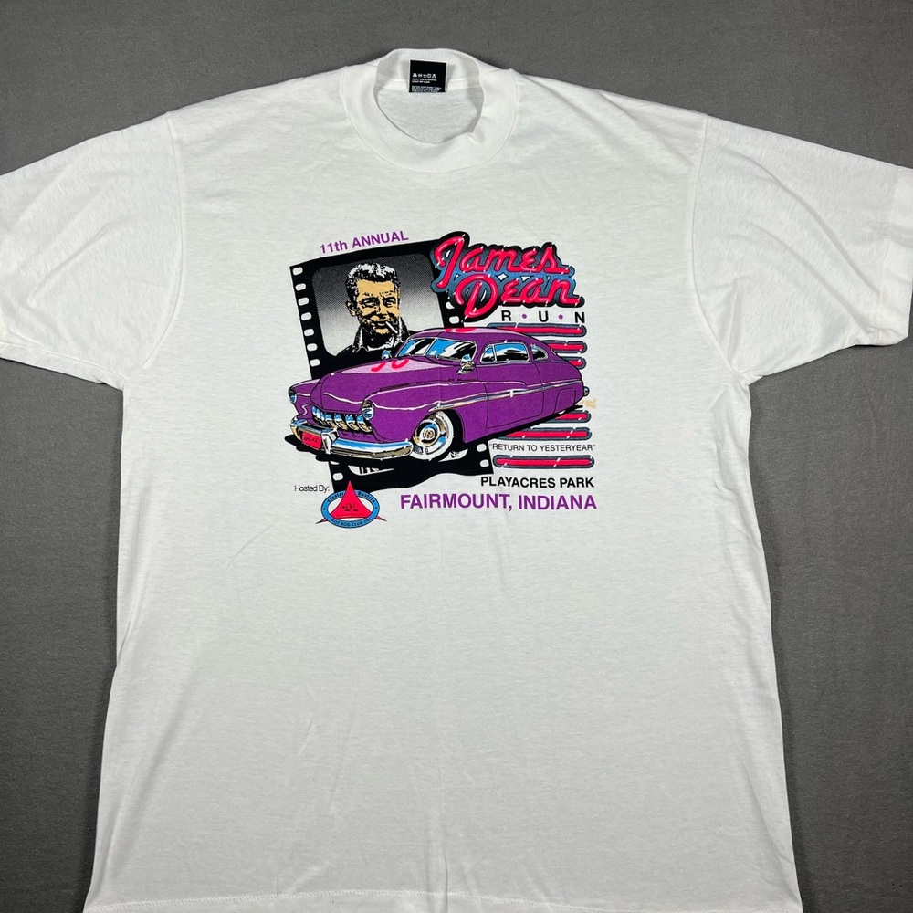 Vintage 1990 James Dean 11th Annual Deer Run Hot Rod Memorial T-shirt Sz XL